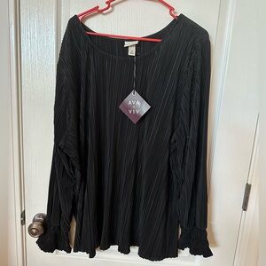 AVA & VIV size 4X Black Textured Blouse Gathered Sleeve NEW